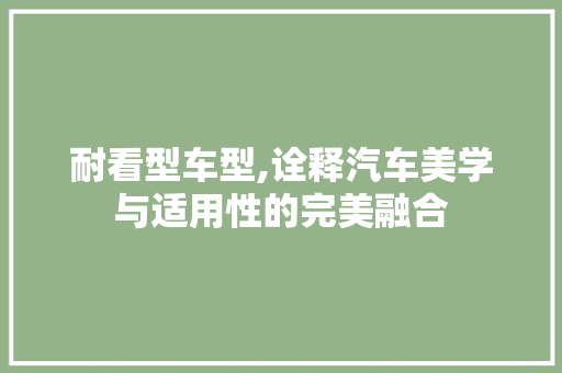 耐看型车型,诠释汽车美学与适用性的完美融合