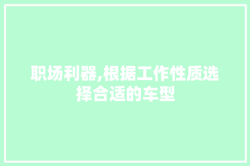 职场利器,根据工作性质选择合适的车型