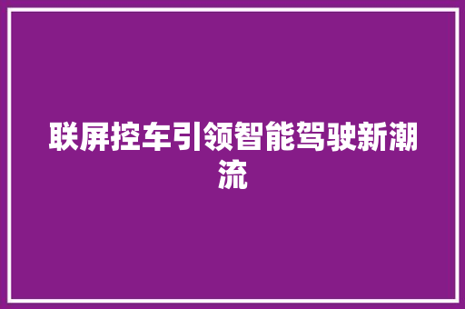 联屏控车引领智能驾驶新潮流