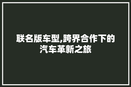 联名版车型,跨界合作下的汽车革新之旅