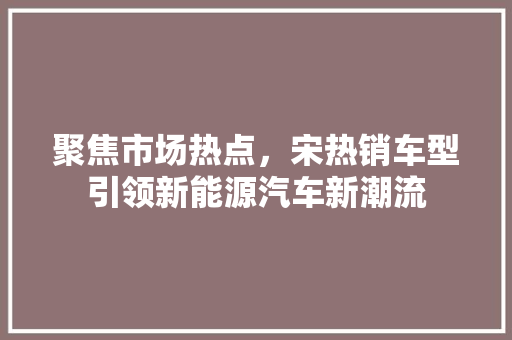 聚焦市场热点，宋热销车型引领新能源汽车新潮流