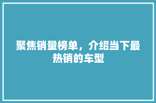 聚焦销量榜单，介绍当下最热销的车型