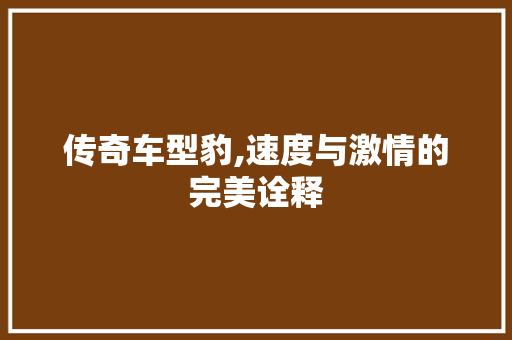 传奇车型豹,速度与激情的完美诠释