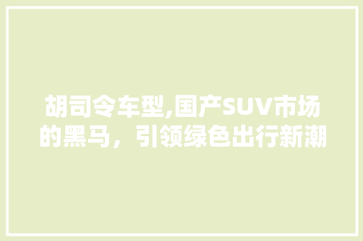 胡司令车型,国产SUV市场的黑马，引领绿色出行新潮流