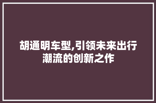 胡通明车型,引领未来出行潮流的创新之作