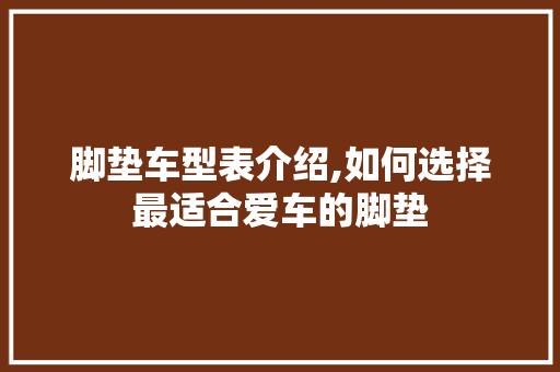 脚垫车型表介绍,如何选择最适合爱车的脚垫