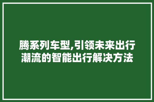 腾系列车型,引领未来出行潮流的智能出行解决方法