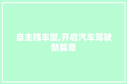 自主挡车型,开启汽车驾驶新篇章