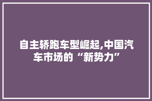 自主轿跑车型崛起,中国汽车市场的“新势力”