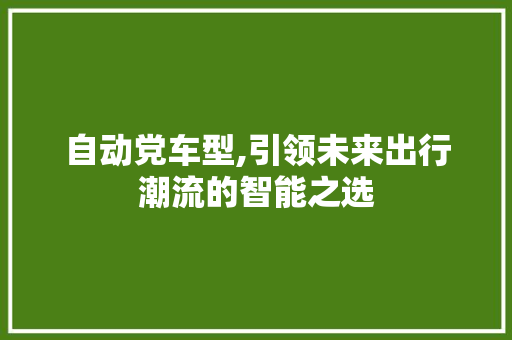 自动党车型,引领未来出行潮流的智能之选