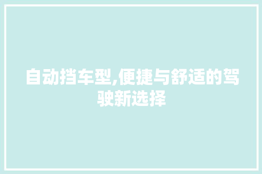 自动挡车型,便捷与舒适的驾驶新选择