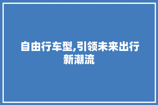 自由行车型,引领未来出行新潮流