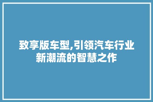 致享版车型,引领汽车行业新潮流的智慧之作