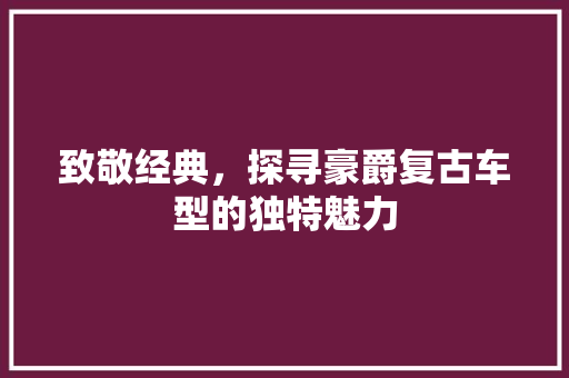 致敬经典，探寻豪爵复古车型的独特魅力