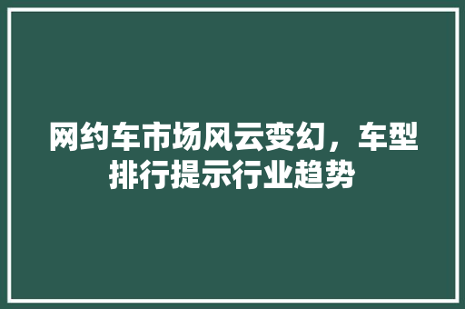 网约车市场风云变幻，车型排行提示行业趋势