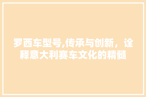 罗西车型号,传承与创新，诠释意大利赛车文化的精髓