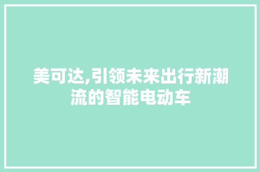 美可达,引领未来出行新潮流的智能电动车