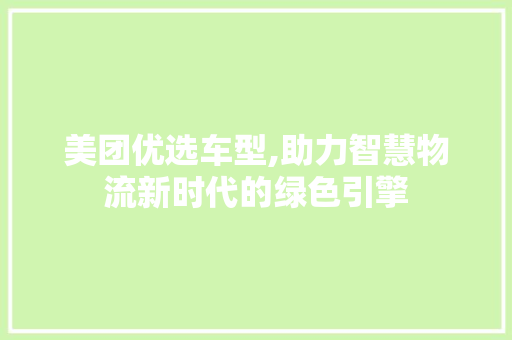 美团优选车型,助力智慧物流新时代的绿色引擎
