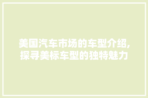 美国汽车市场的车型介绍,探寻美标车型的独特魅力