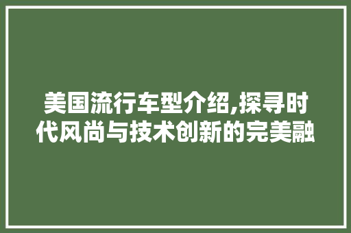 美国流行车型介绍,探寻时代风尚与技术创新的完美融合