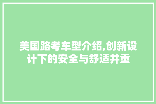 美国路考车型介绍,创新设计下的安全与舒适并重