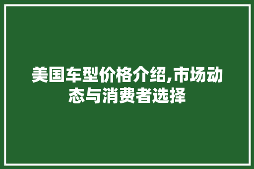 美国车型价格介绍,市场动态与消费者选择