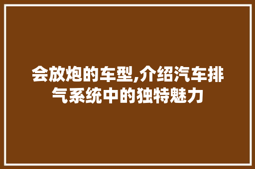 会放炮的车型,介绍汽车排气系统中的独特魅力