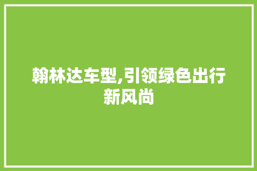 翰林达车型,引领绿色出行新风尚