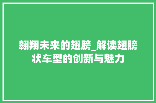翱翔未来的翅膀_解读翅膀状车型的创新与魅力