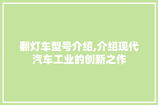 翻灯车型号介绍,介绍现代汽车工业的创新之作