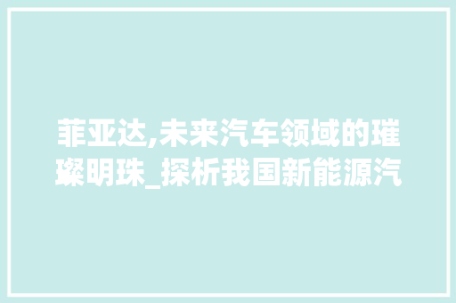 菲亚达,未来汽车领域的璀璨明珠_探析我国新能源汽车领军品牌