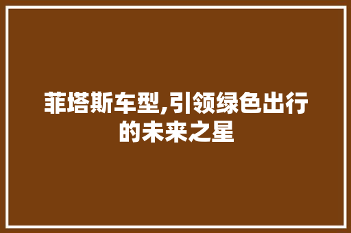 菲塔斯车型,引领绿色出行的未来之星