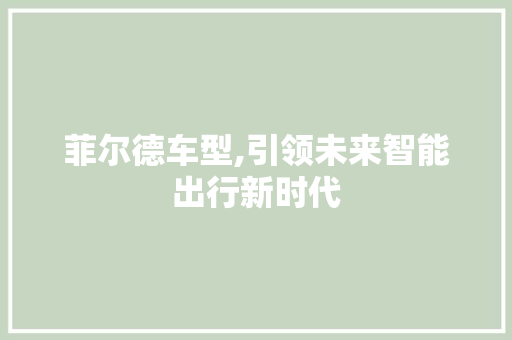 菲尔德车型,引领未来智能出行新时代