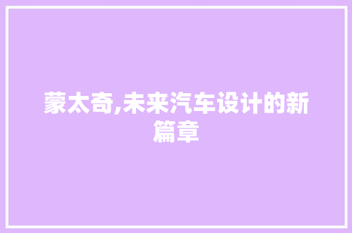 蒙太奇,未来汽车设计的新篇章