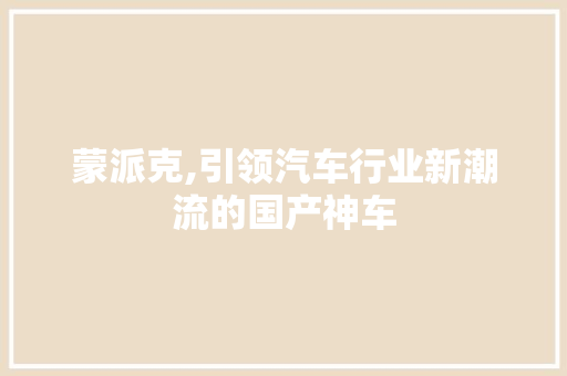 蒙派克,引领汽车行业新潮流的国产神车 底盘配件