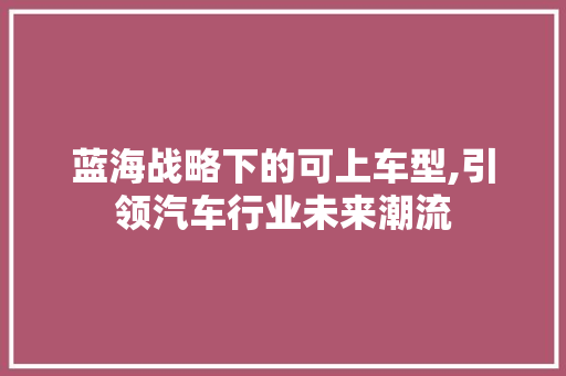 蓝海战略下的可上车型,引领汽车行业未来潮流