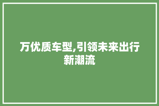 万优质车型,引领未来出行新潮流