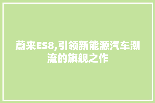 蔚来ES8,引领新能源汽车潮流的旗舰之作