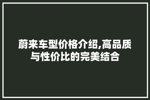 蔚来车型价格介绍,高品质与性价比的完美结合