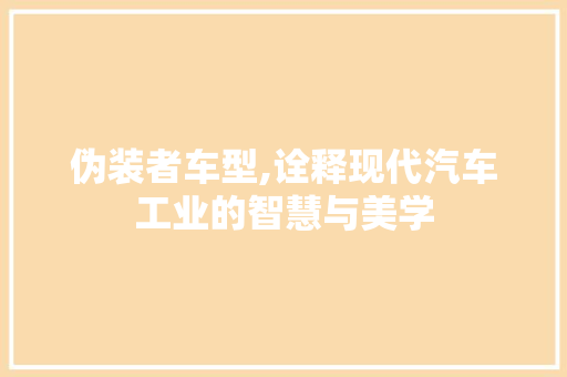 伪装者车型,诠释现代汽车工业的智慧与美学