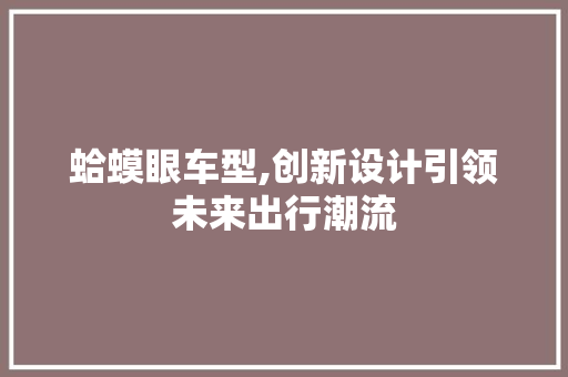 蛤蟆眼车型,创新设计引领未来出行潮流