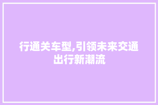 行通关车型,引领未来交通出行新潮流