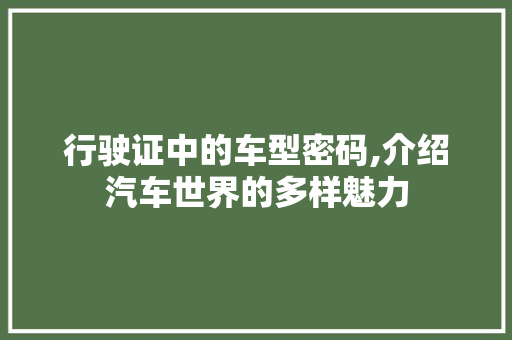 行驶证中的车型密码,介绍汽车世界的多样魅力