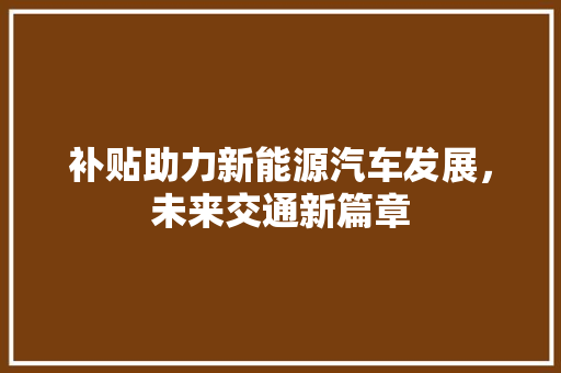 补贴助力新能源汽车发展，未来交通新篇章