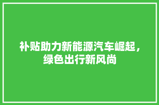 补贴助力新能源汽车崛起，绿色出行新风尚