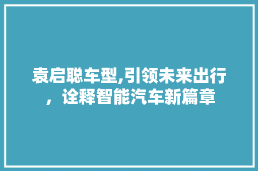 袁启聪车型,引领未来出行，诠释智能汽车新篇章