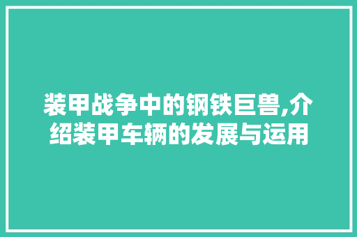 装甲战争中的钢铁巨兽,介绍装甲车辆的发展与运用