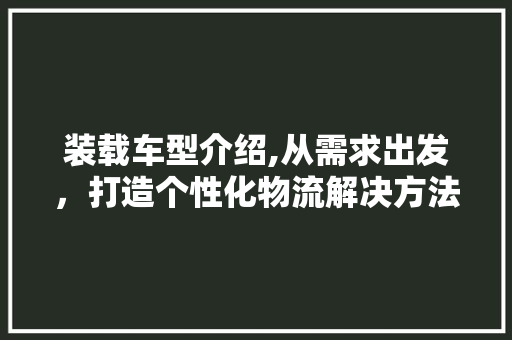 装载车型介绍,从需求出发，打造个性化物流解决方法