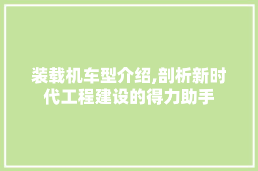 装载机车型介绍,剖析新时代工程建设的得力助手
