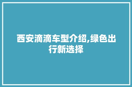 西安滴滴车型介绍,绿色出行新选择